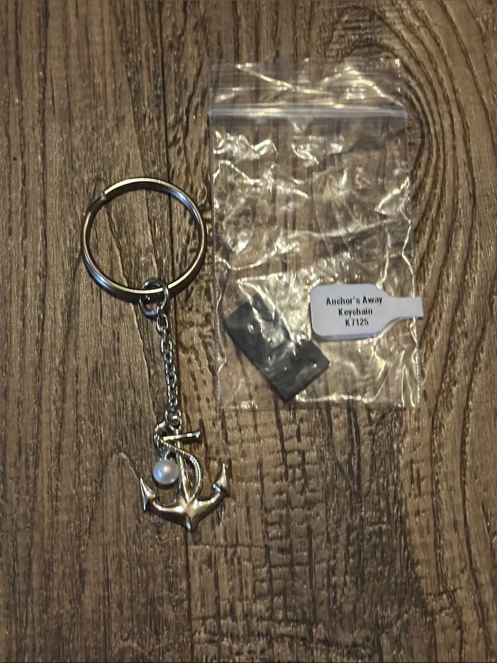 Silver Anchor Keychain with Pearl Accent